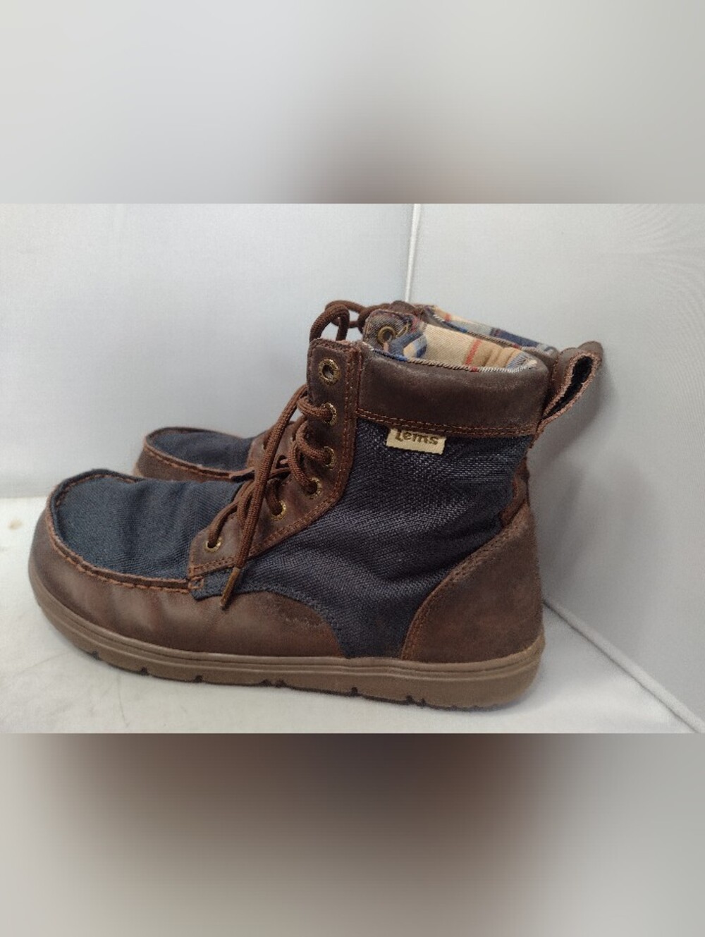 Lems Boulder Boots 43 Plaid Flannel Lined  Navy Blue Men's  Canvas Leather A23